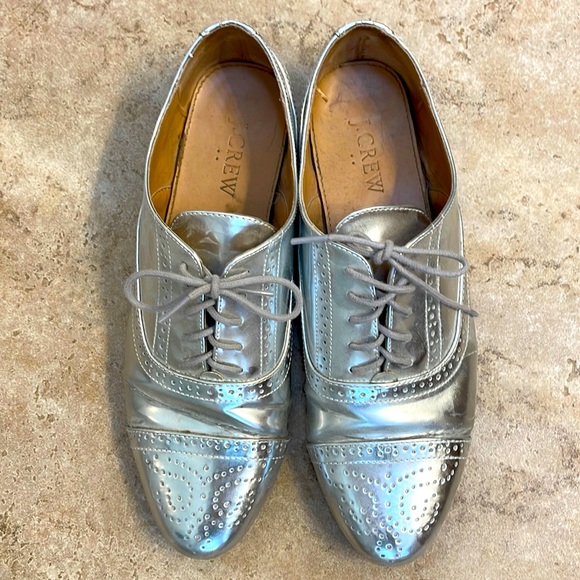 J. Crew Shoes - J Crew silver oxfords
